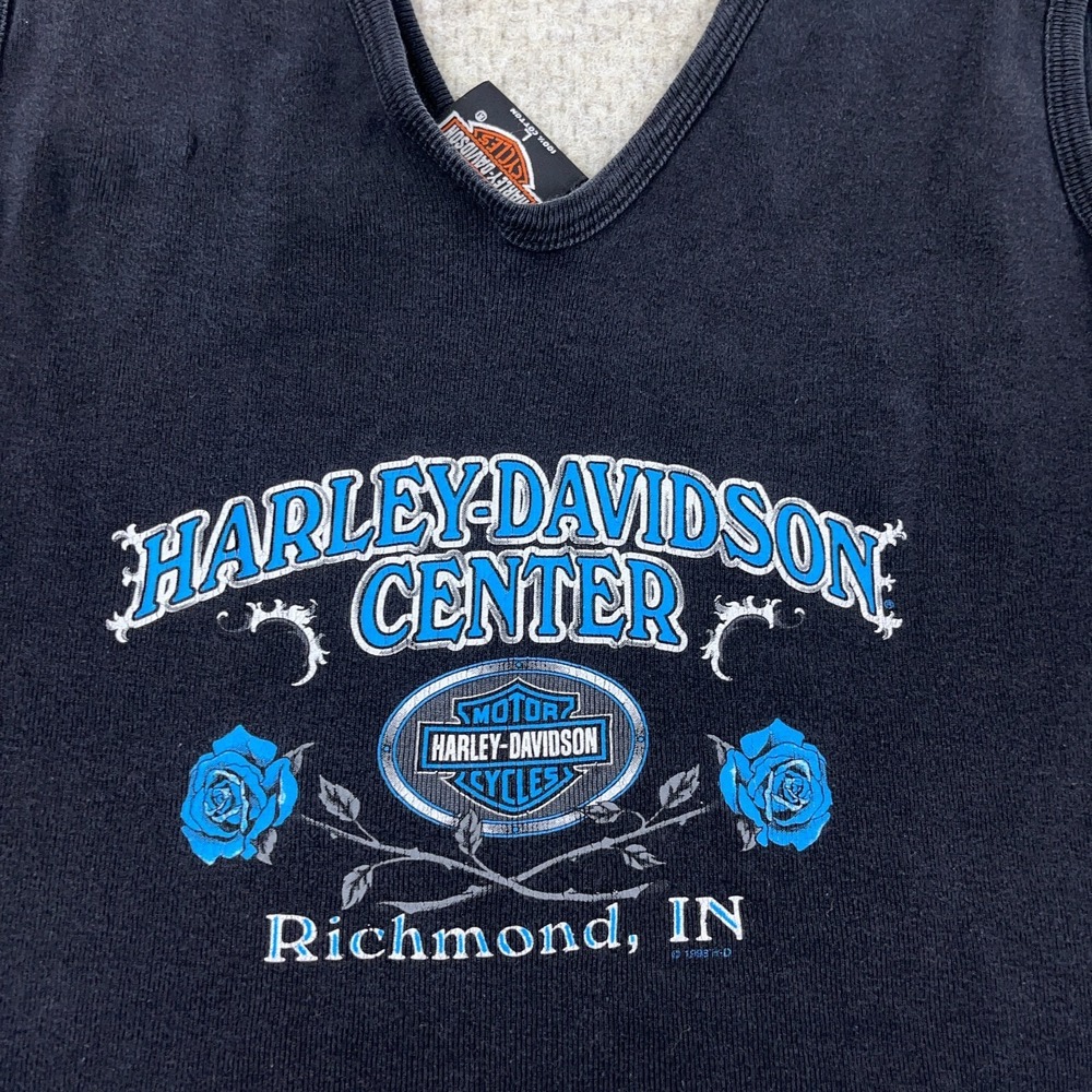 Vintage Y2K Harley Davidson Shirt Women Large Black Tank Top V Neck Faded Tattoo - Picture 9 of 16